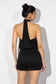 Black Halter Cowl Neck Ruched Mini Dress