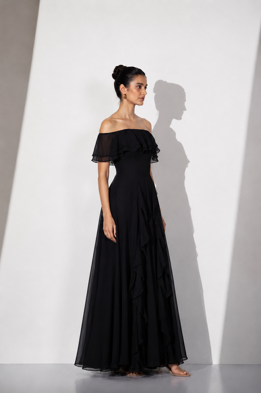 Crimson Romance Black Georgette Gown