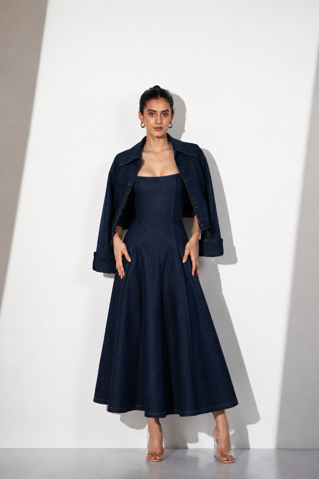 Denim Structured Midi Dress