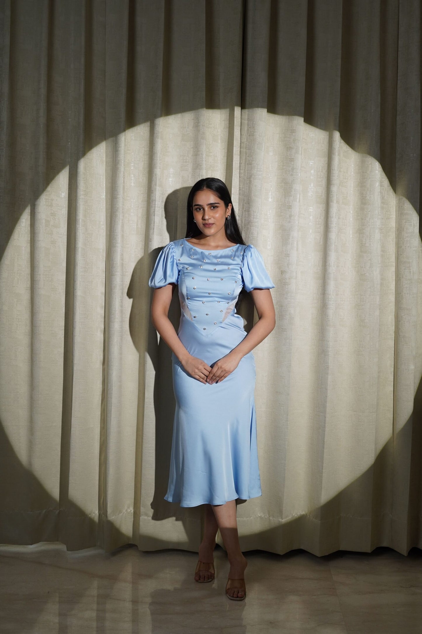 TIMELESS CROWN - HANDCRAFTED BLUE SATIN DRESS