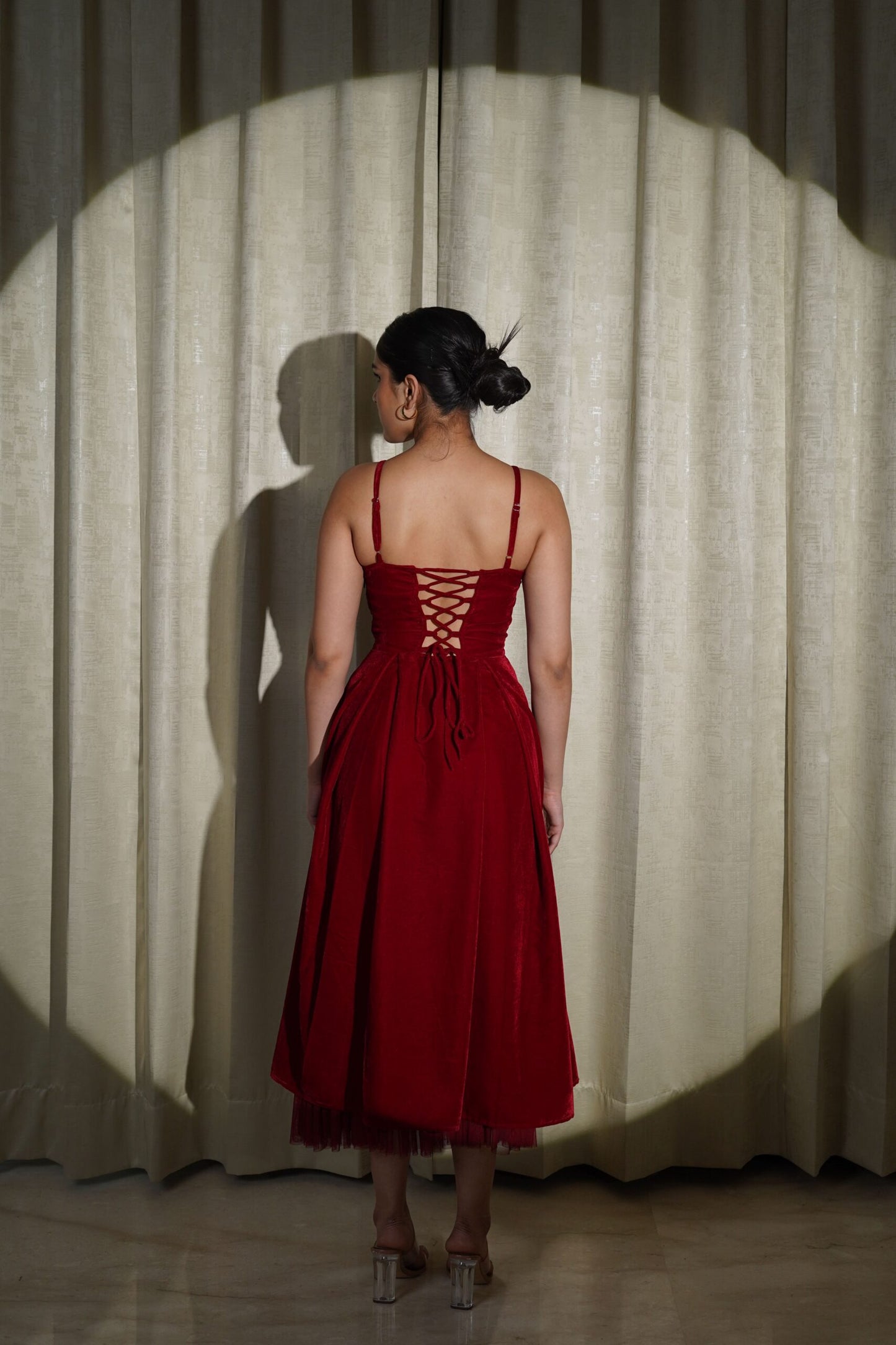 VELVET LOVE - LUXURIOUS MAROON VELVET FLARED DRESS