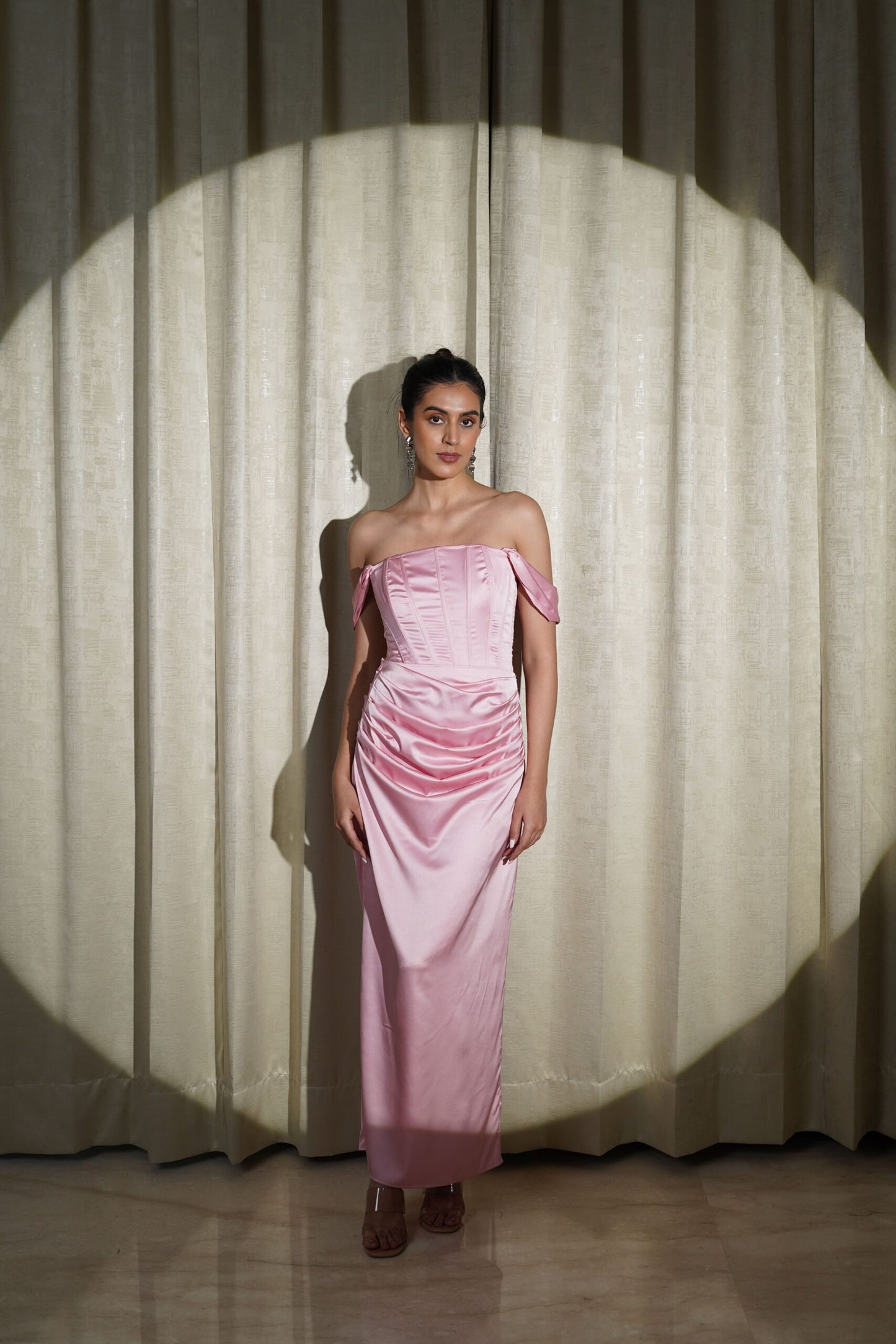 MIDNIGHT MAGIC - PINK CORSET-STYLE TOP AND A LONG, GATHERED DETAILING SKIRT