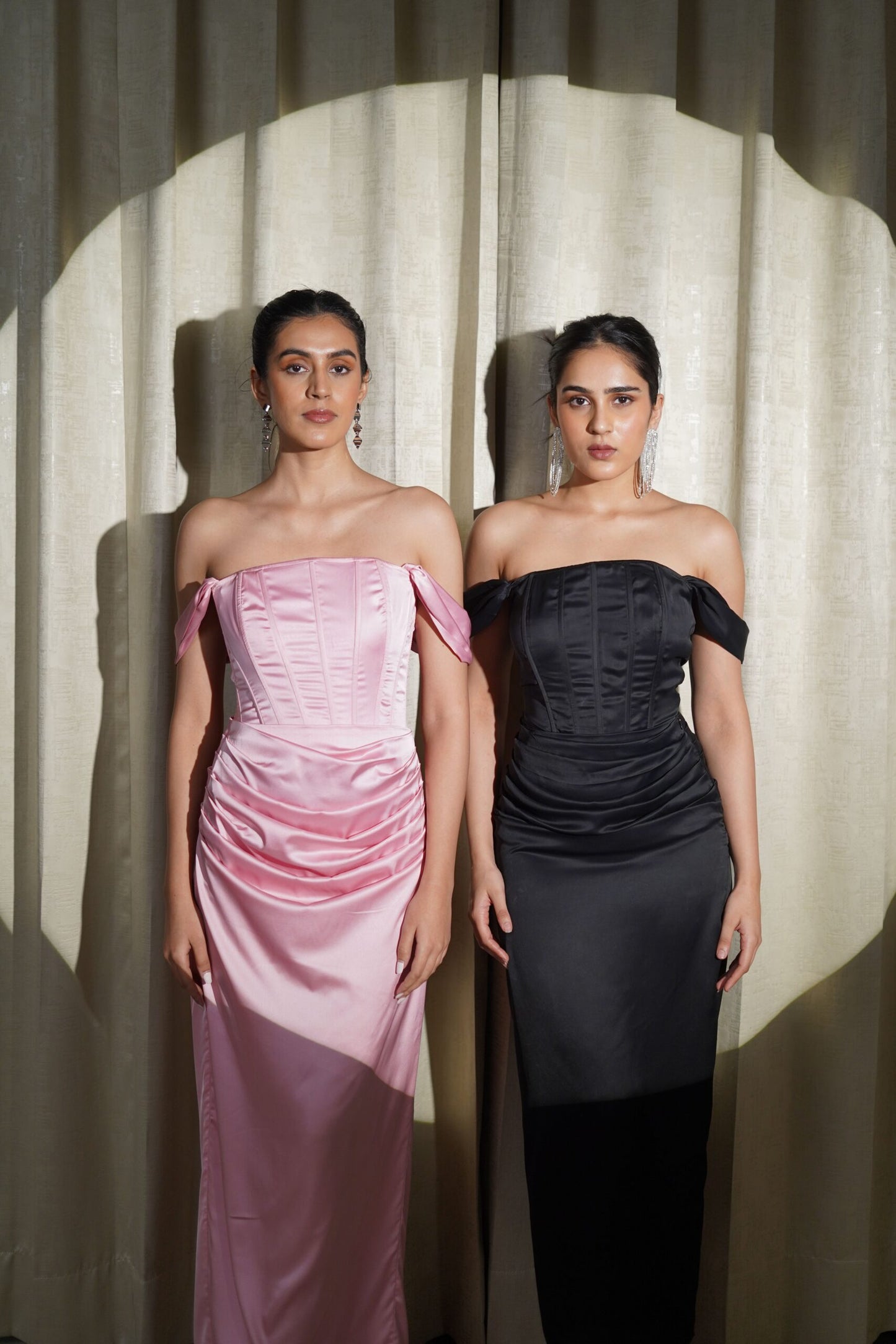 MIDNIGHT MAGIC - PINK CORSET-STYLE TOP AND A LONG, GATHERED DETAILING SKIRT