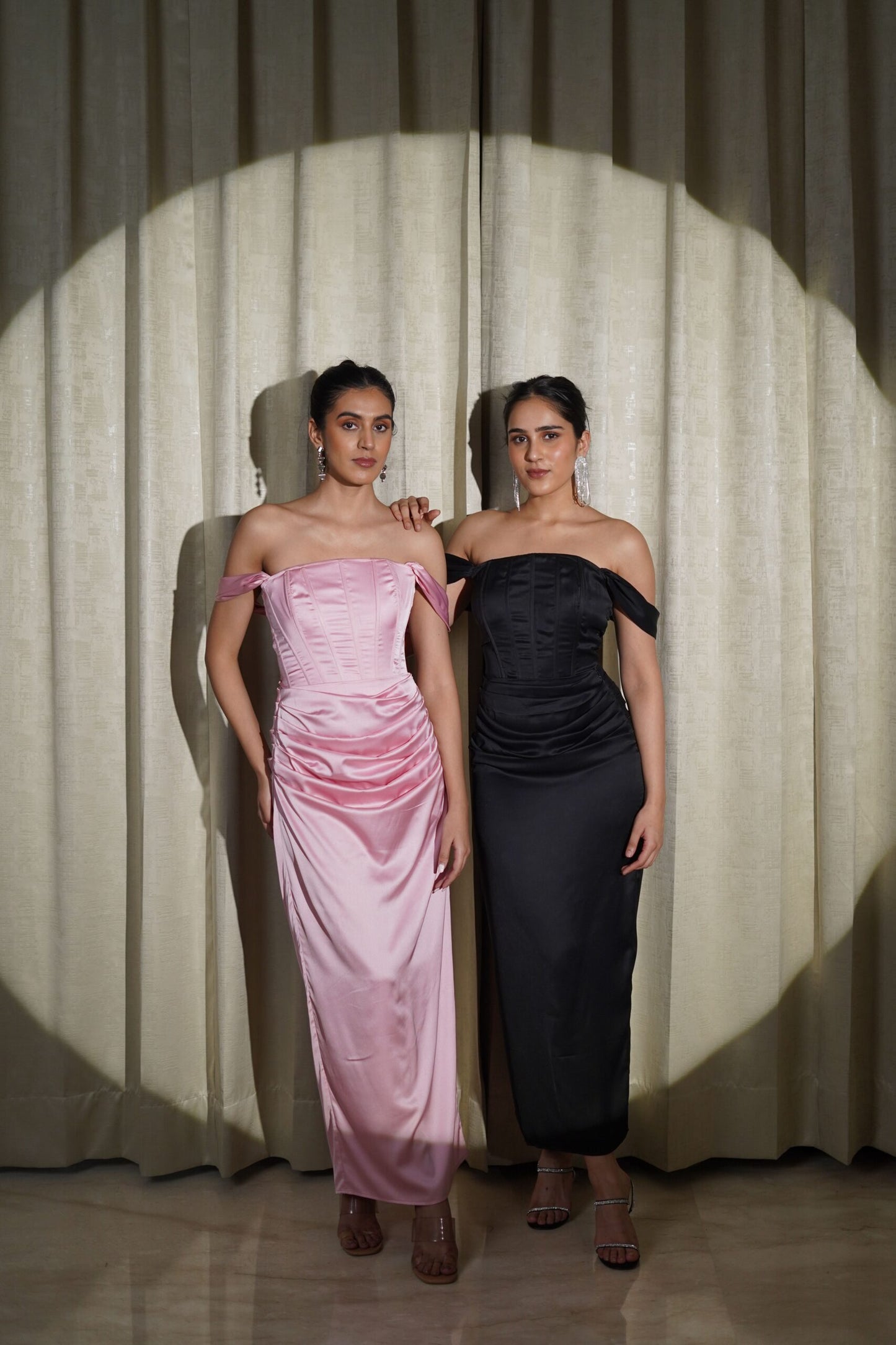 MIDNIGHT MAGIC - PINK CORSET-STYLE TOP AND A LONG, GATHERED DETAILING SKIRT