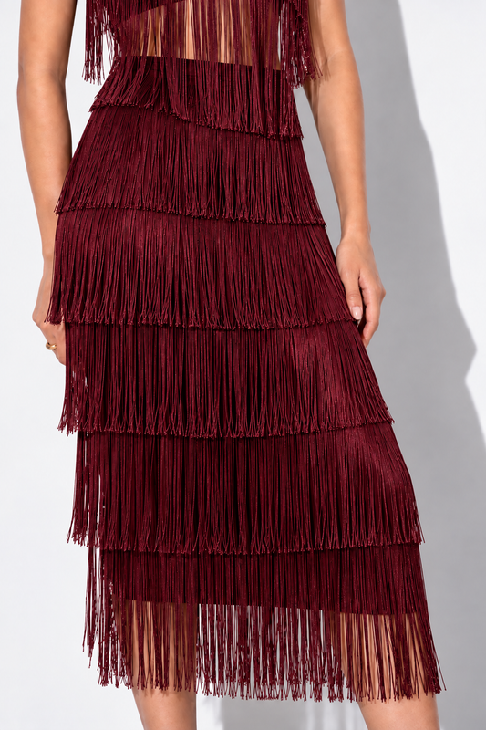 Maroon Fringe Crepe Co-Ord Set