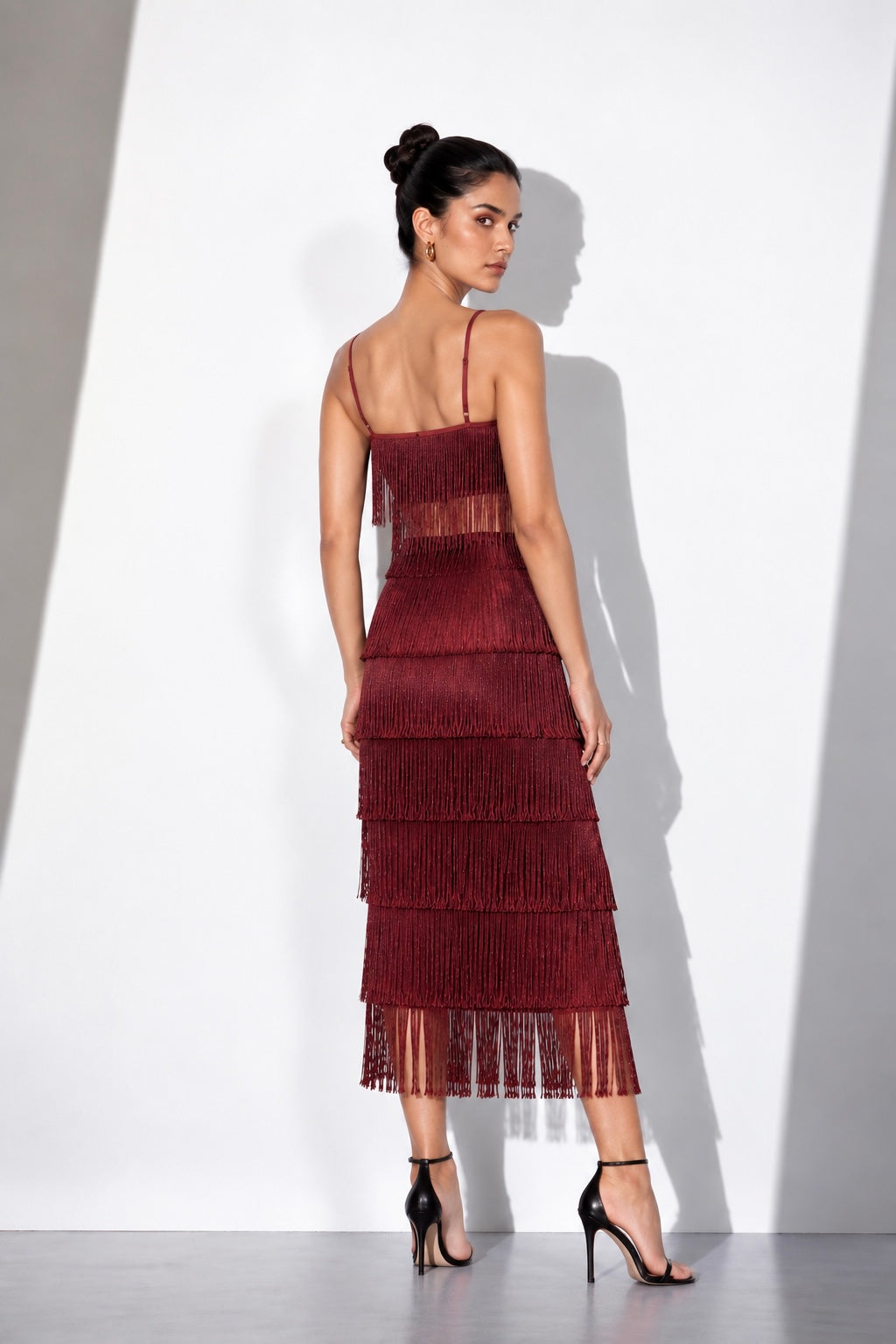 Maroon Fringe Crepe Co-Ord Set