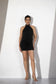 Black Halter Cowl Neck Ruched Mini Dress
