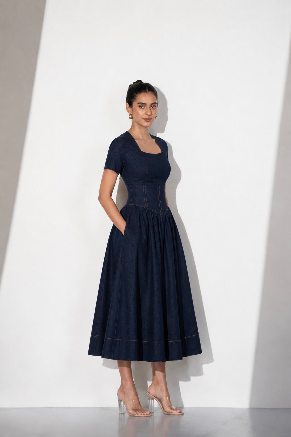 Indigo Charm Denim Midi Dress