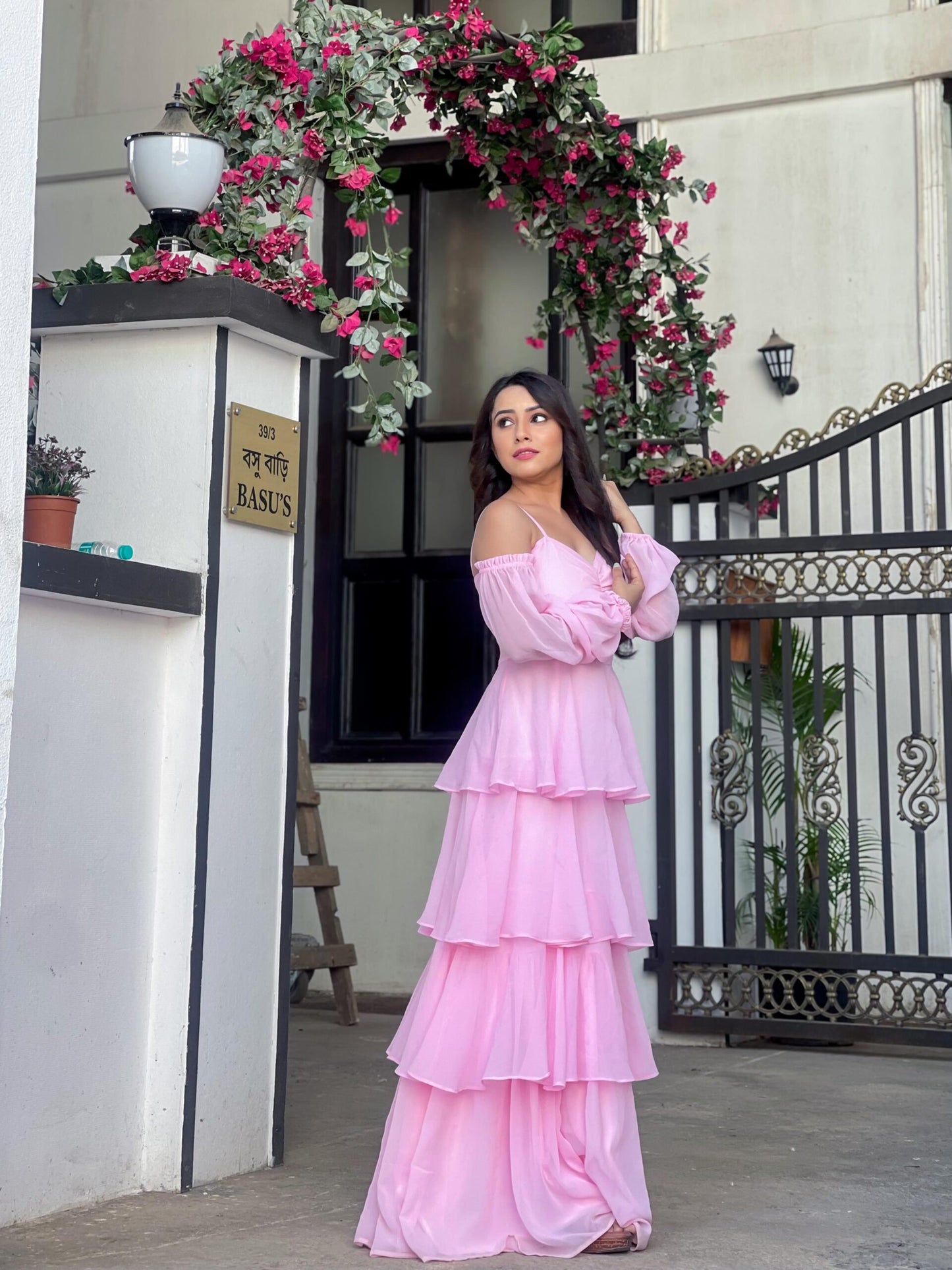 DARLING - Baby pink long frill dress