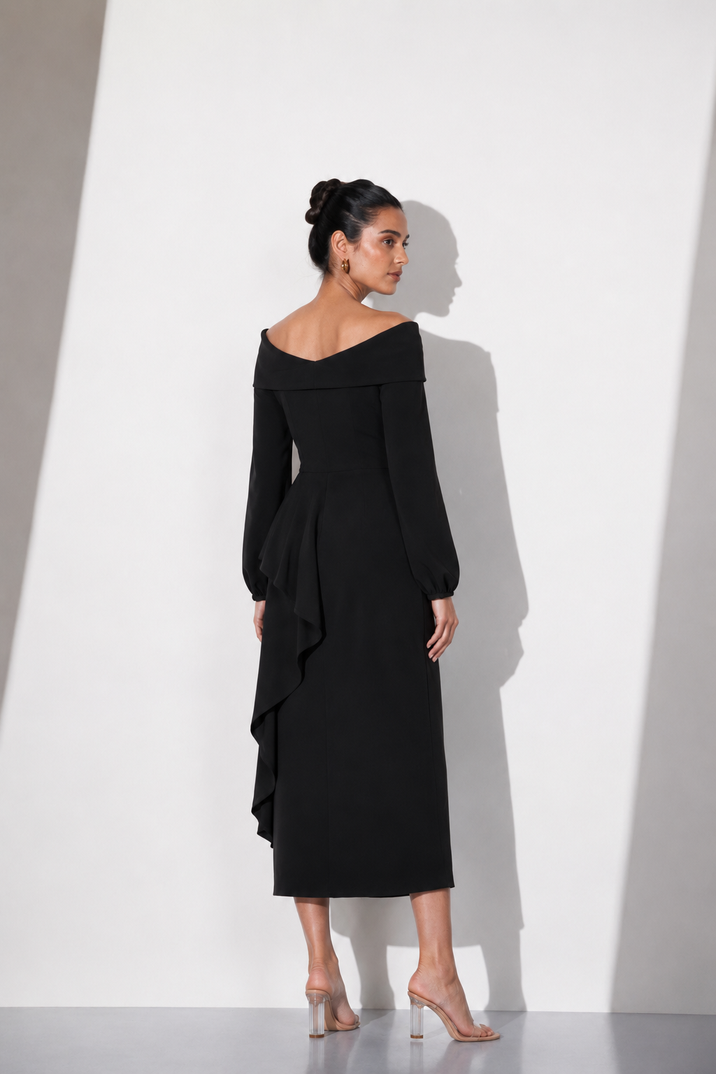 Mocha Cascade Midi Dress
