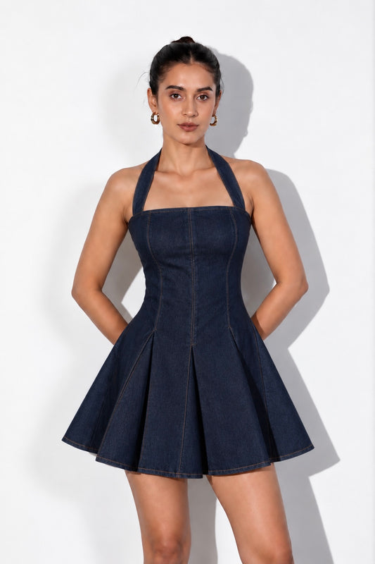 Denim Halter Mini Dress