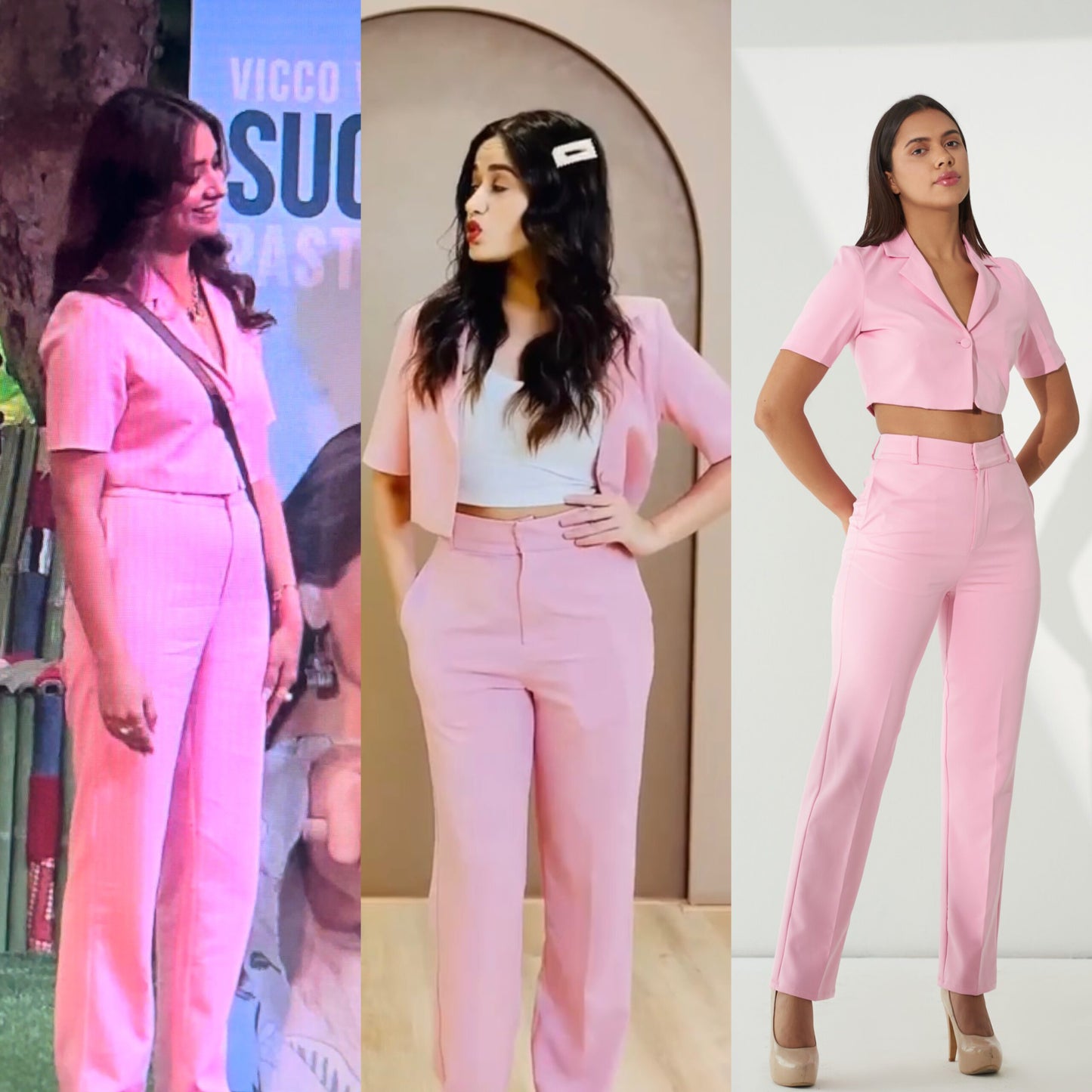 EMPOWERED - Baby pink short blazer with straight pants (Set)