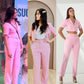 EMPOWERED - Baby pink short blazer with straight pants (Set)