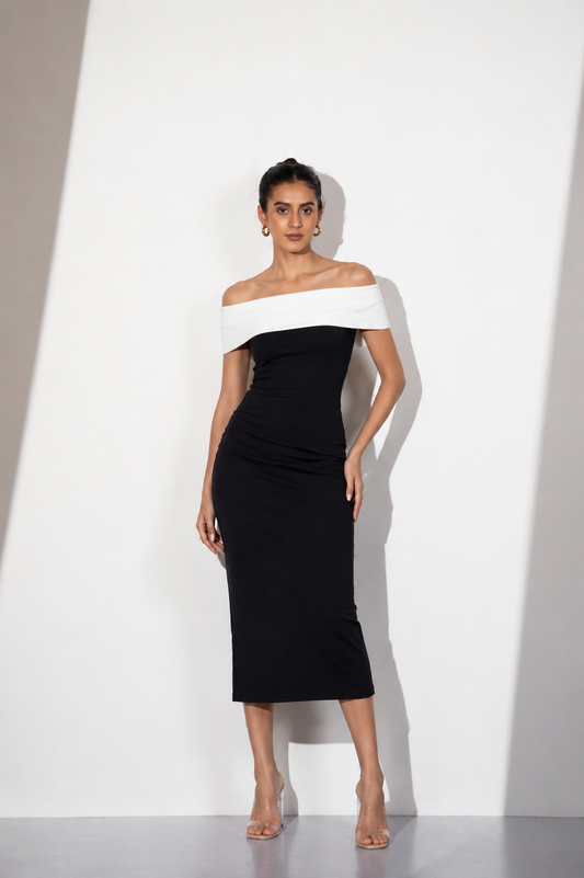 Contrast Luxe Midi Dress