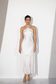 Ivory Satin Halter Fringe Midi Dress