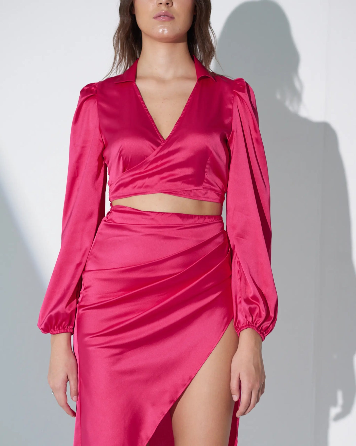 FOREVER FAVOURITE - Hot pink wrap around top with skirt (Set)