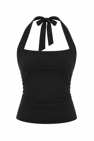 Black Halter Tie-Up Top