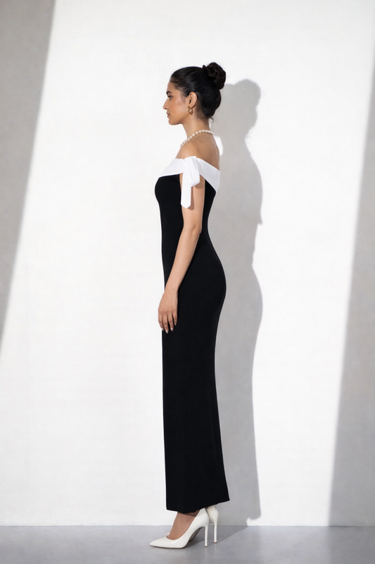 Handcrafted off-shoulder gown