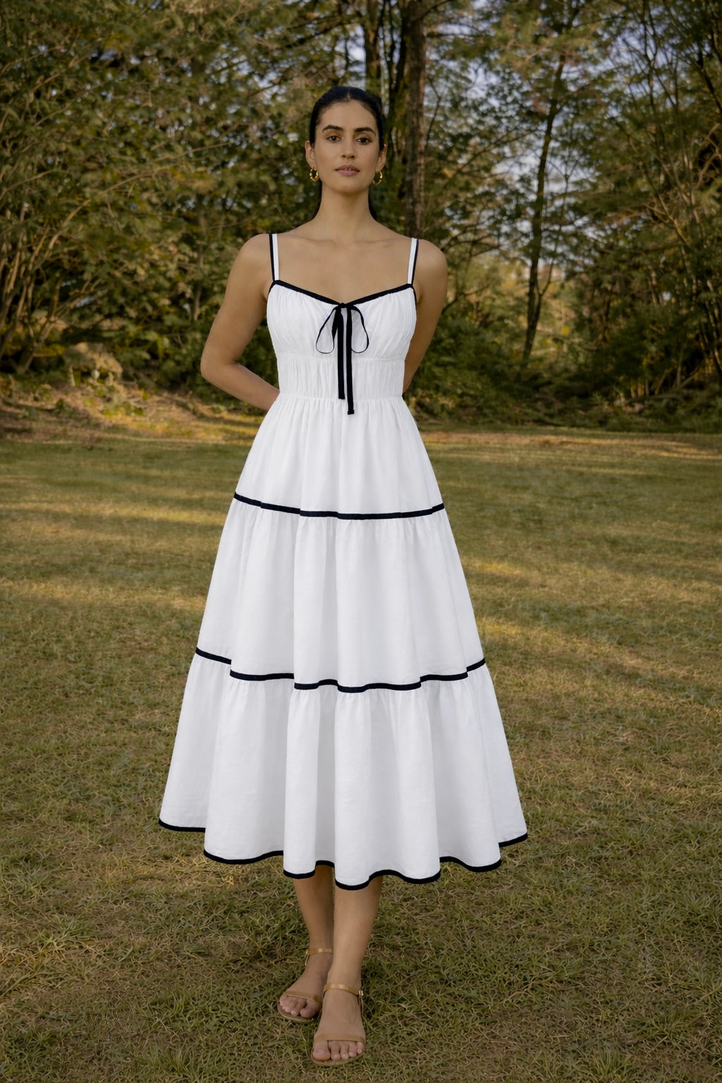 White Tiered Midi Dress