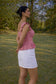 Red and White Gingham Top Paired with a Classic White Mini Skirt