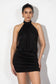 Black Halter Cowl Neck Ruched Mini Dress