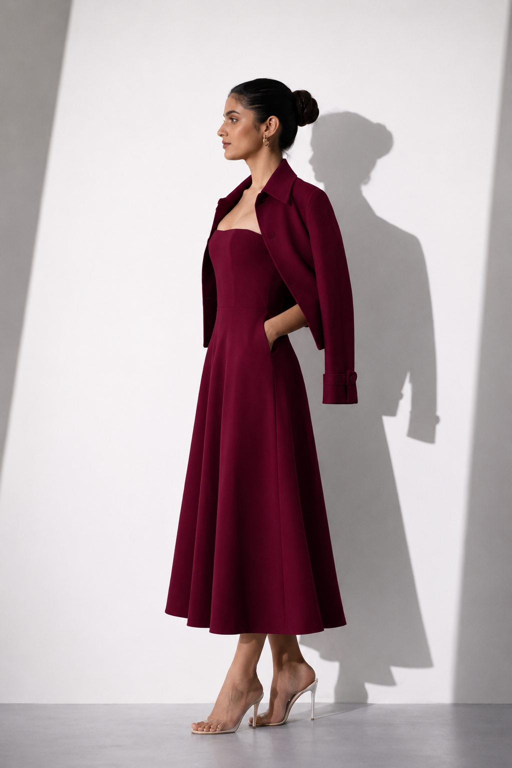 Brown Structured Midi Dress