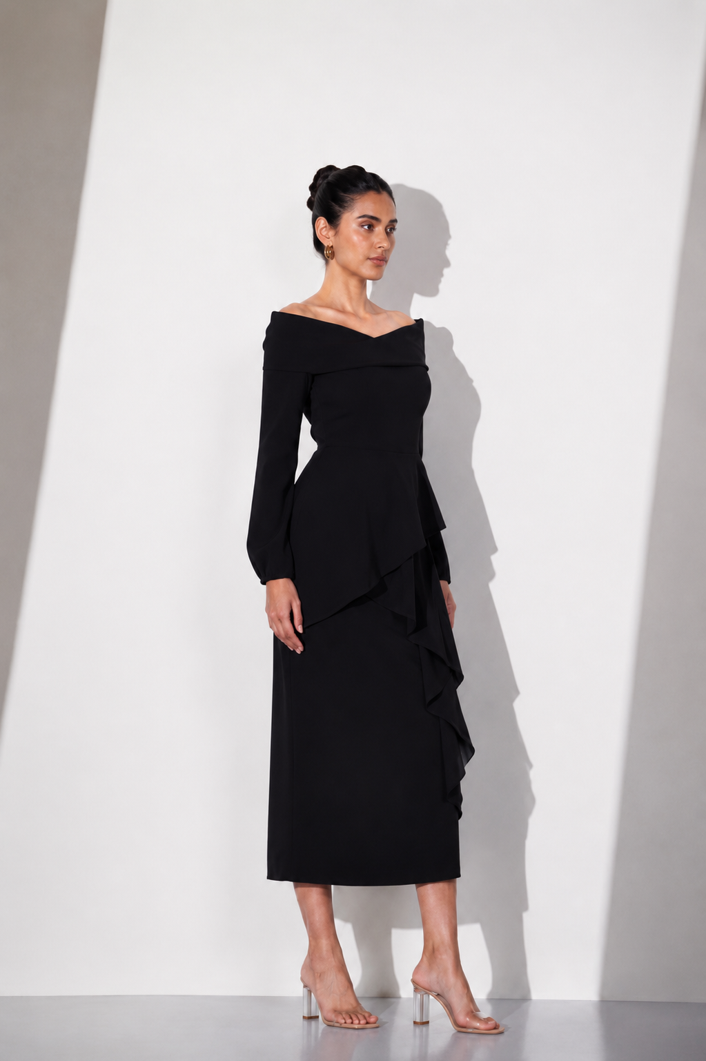 Mocha Cascade Midi Dress