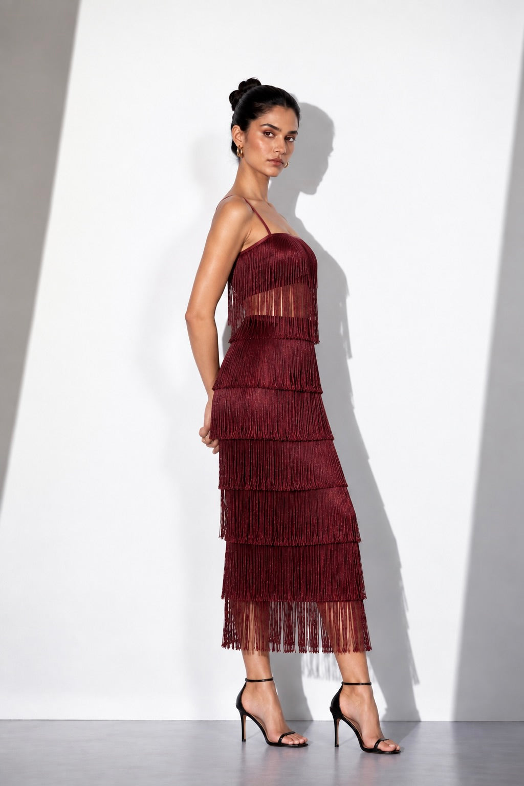 Maroon Fringe Crepe Co-Ord Set