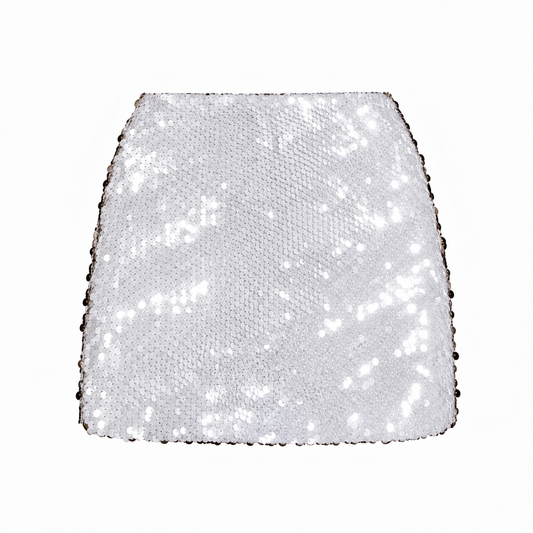 White &amp; Gold Flip Sequin Mini Skirt