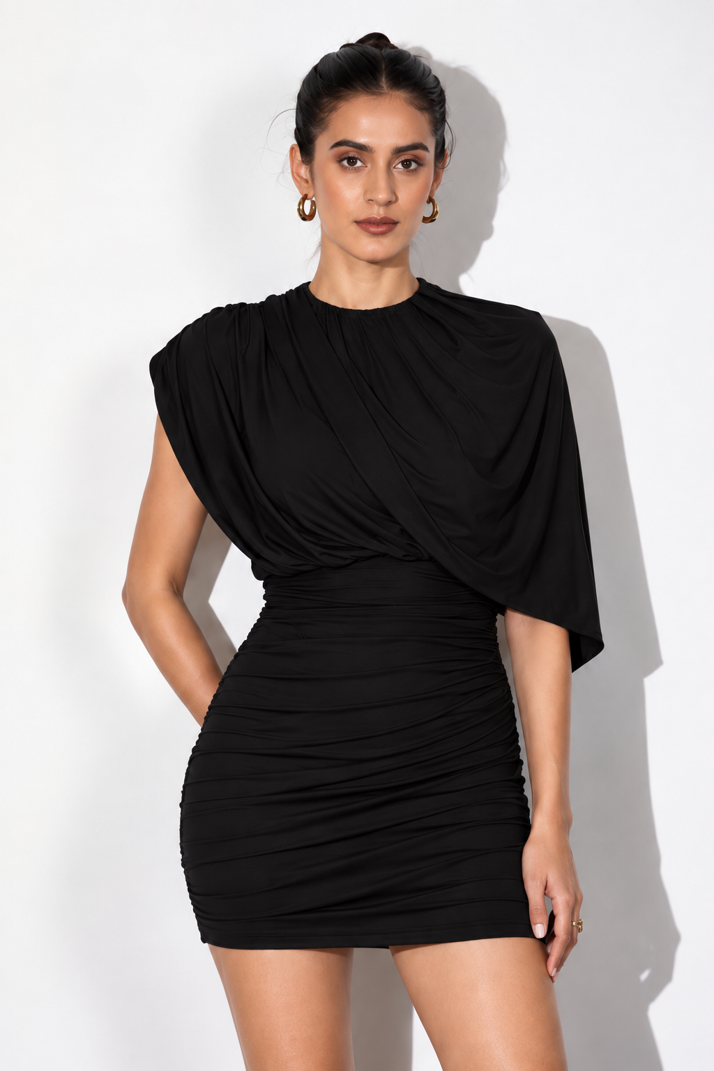 Draped One-Shoulder Mini Dress