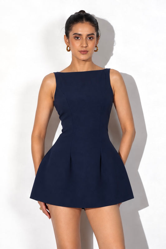 Navy Blue Structured Mini Dress