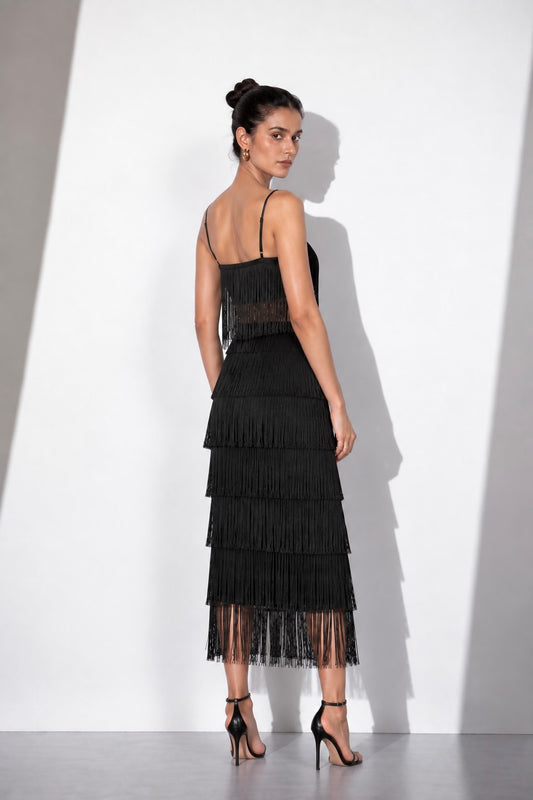 Black Fringe Lycra Co-Ord Set
