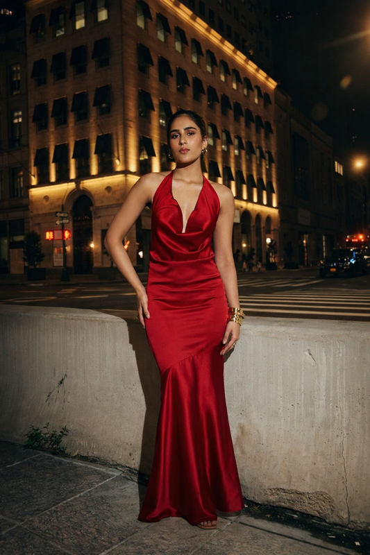 Crimson Curve Evening Gown