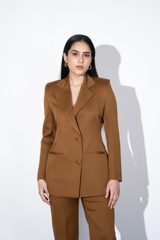 REFINED DOUBLE BREASTED BROWN  PANTSUIT