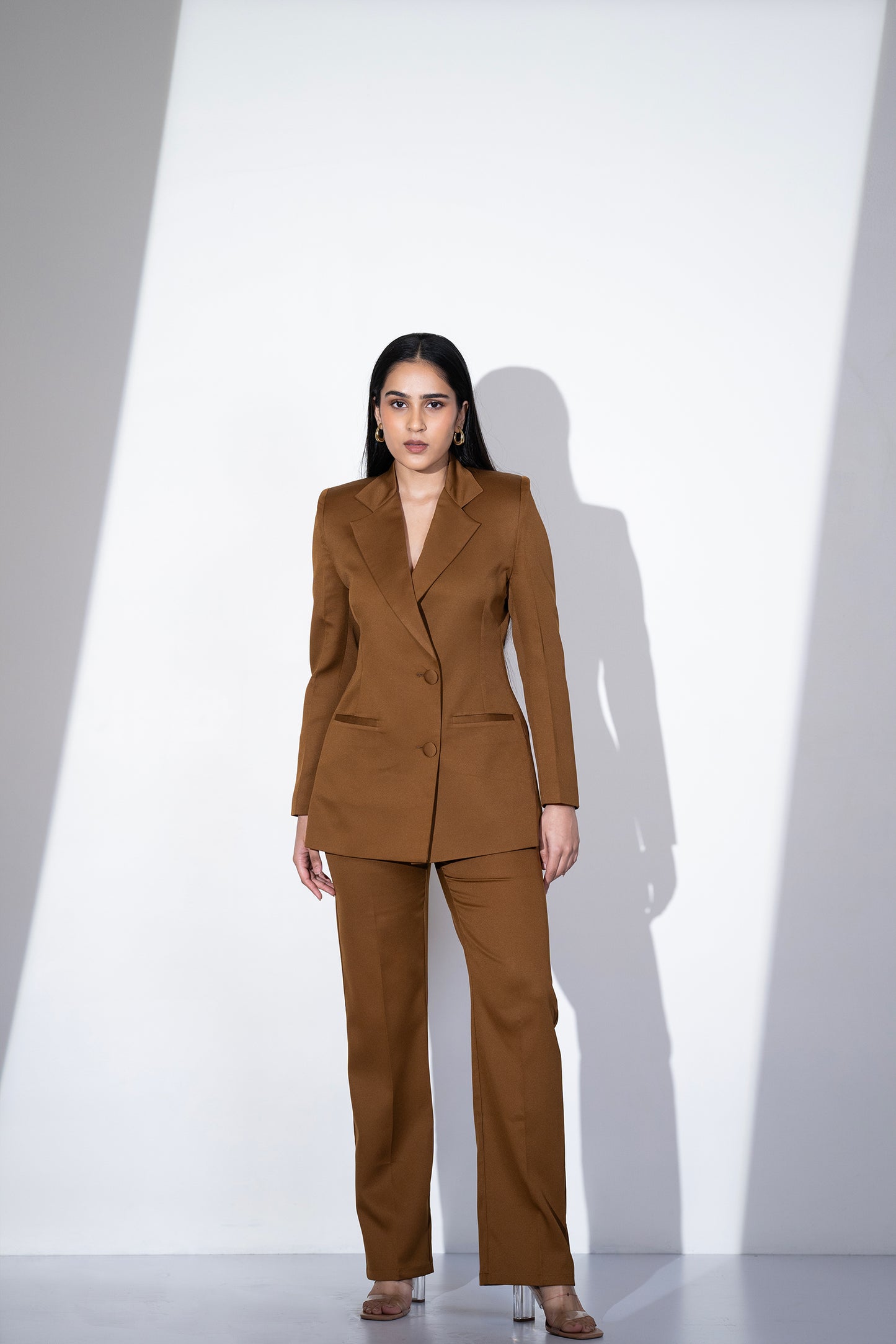 REFINED DOUBLE BREASTED BROWN  PANTSUIT