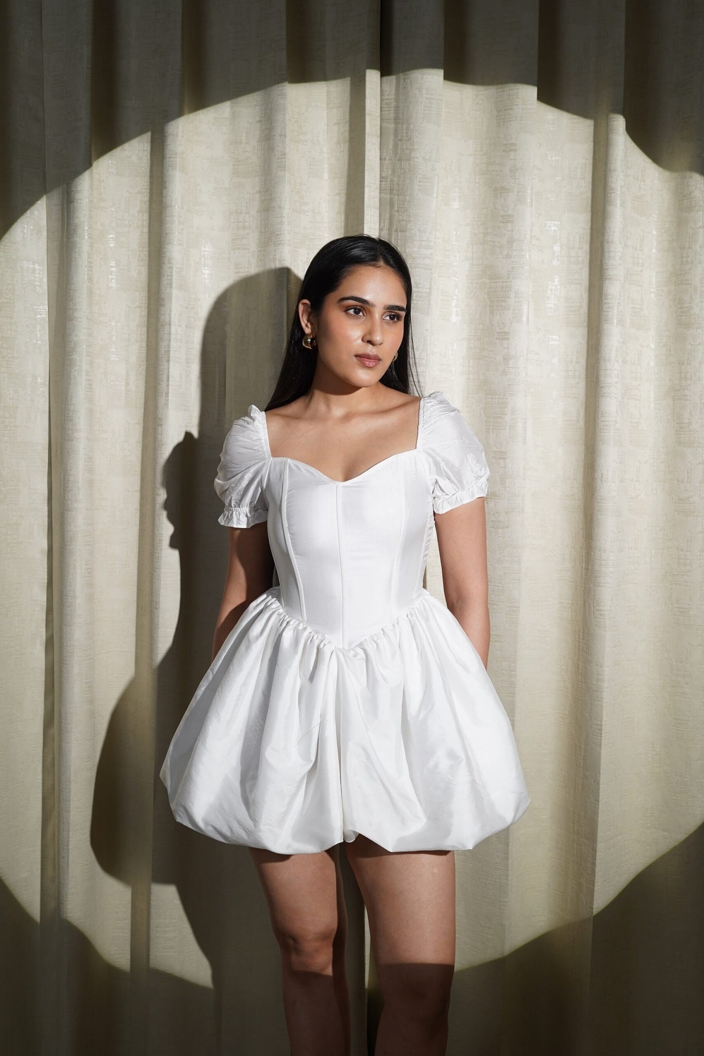 LUSTRE OF LOVE - WHITE DRESS CRISP TEXTURE AND ELEGANT SHEEN