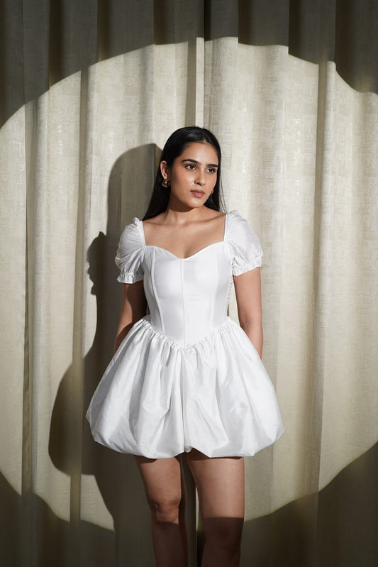 LUSTRE OF LOVE - WHITE DRESS CRISP TEXTURE AND ELEGANT SHEEN