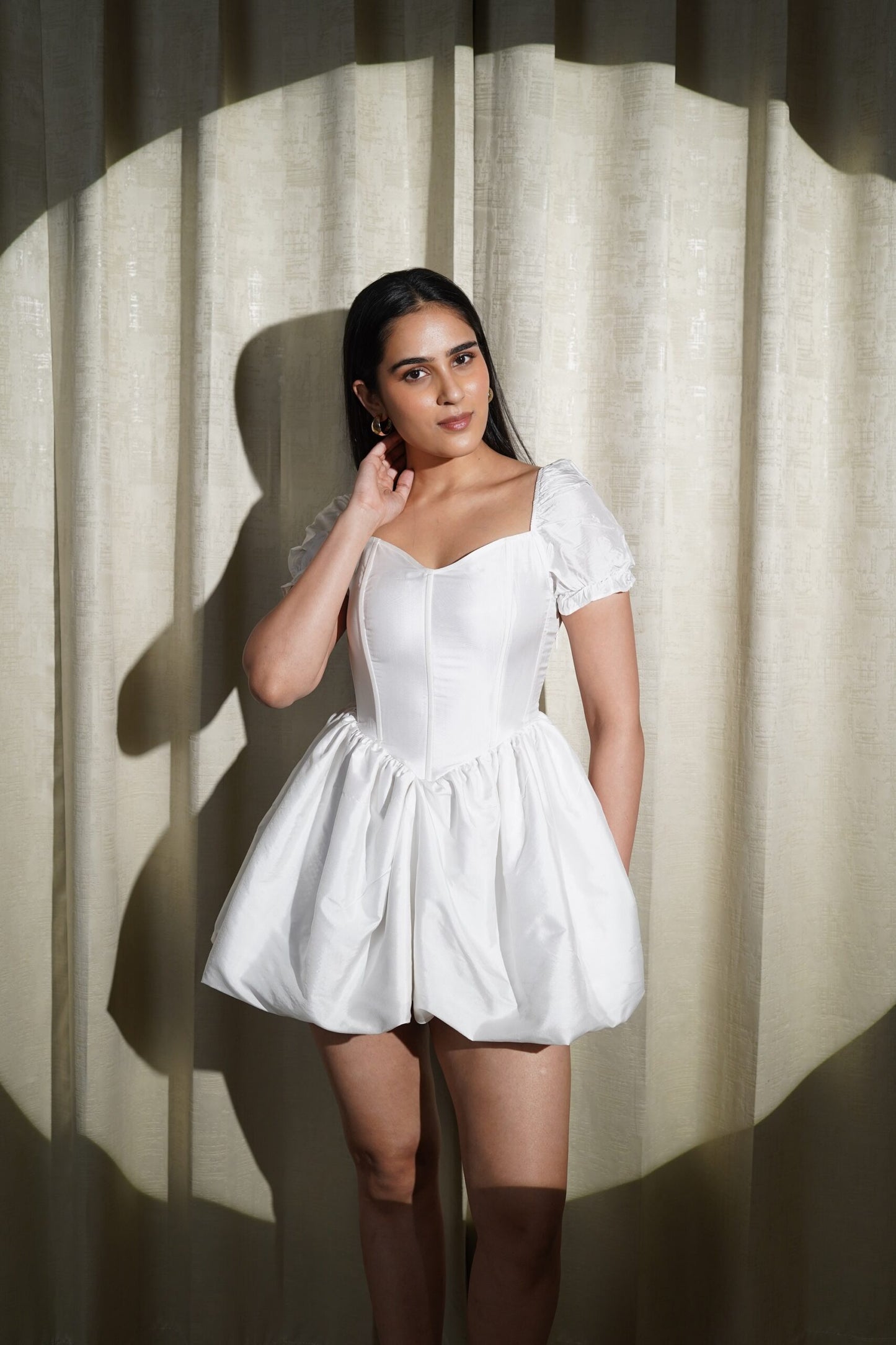 LUSTRE OF LOVE - WHITE DRESS CRISP TEXTURE AND ELEGANT SHEEN