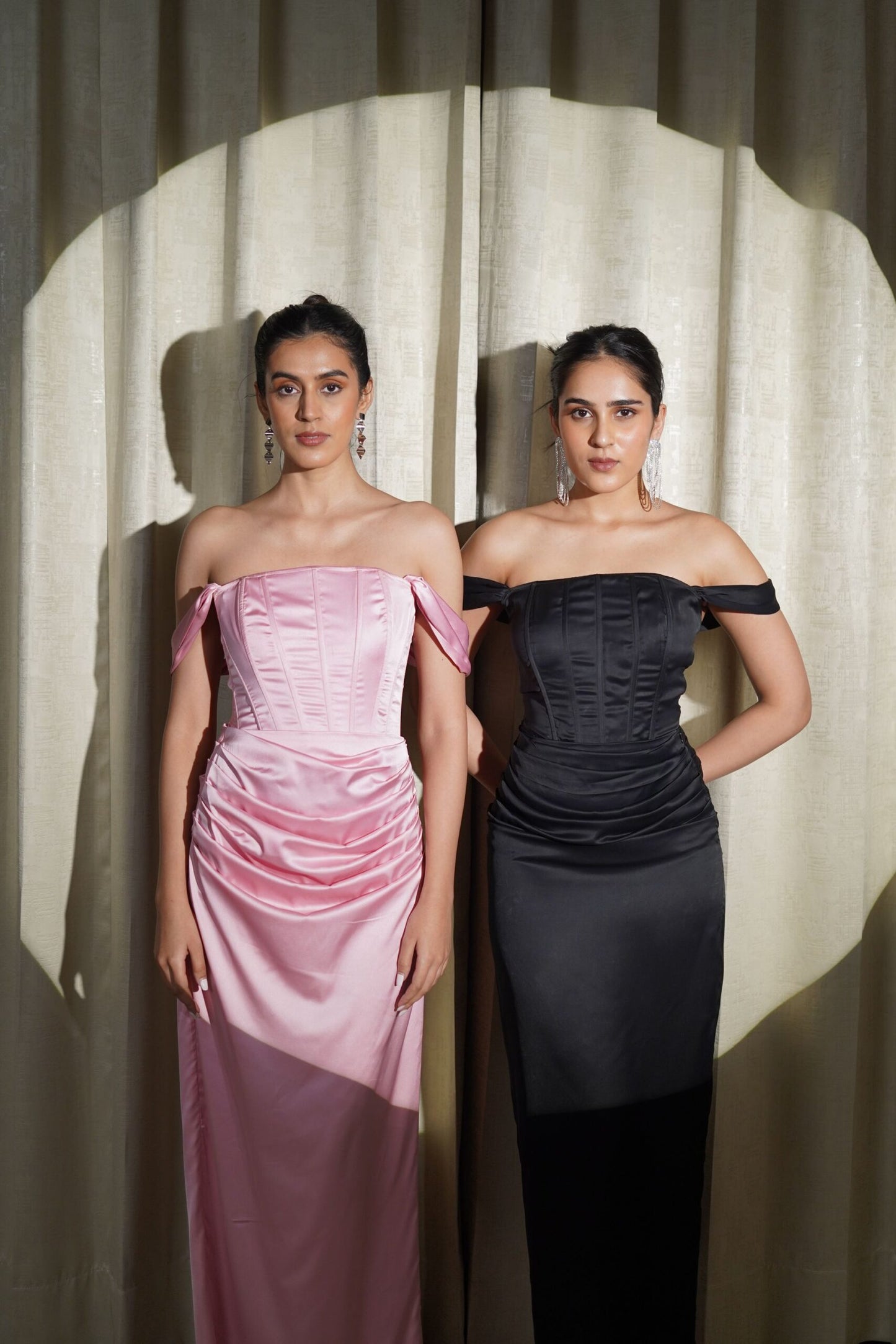 MIDNIGHT MAGIC - BLACK CORSET-STYLE TOP AND A LONG, GATHERED DETAILING SKIRT