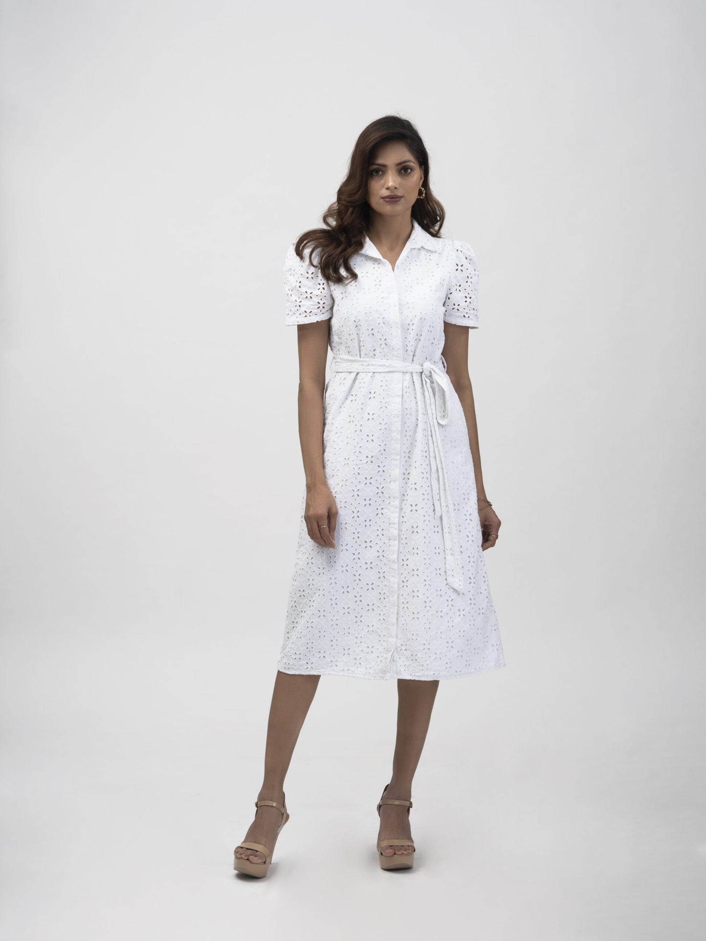 SCHIFFLI  - White schiffli shirt dress