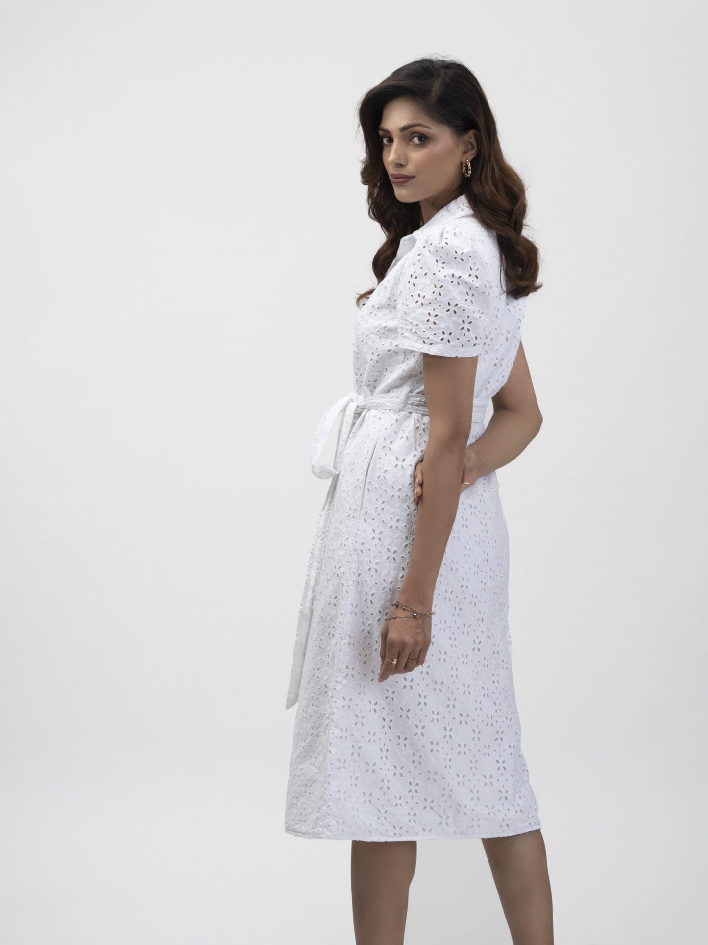 SCHIFFLI  - White schiffli shirt dress