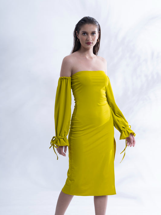 OBSESSED - Lime colour bodycon slit dress