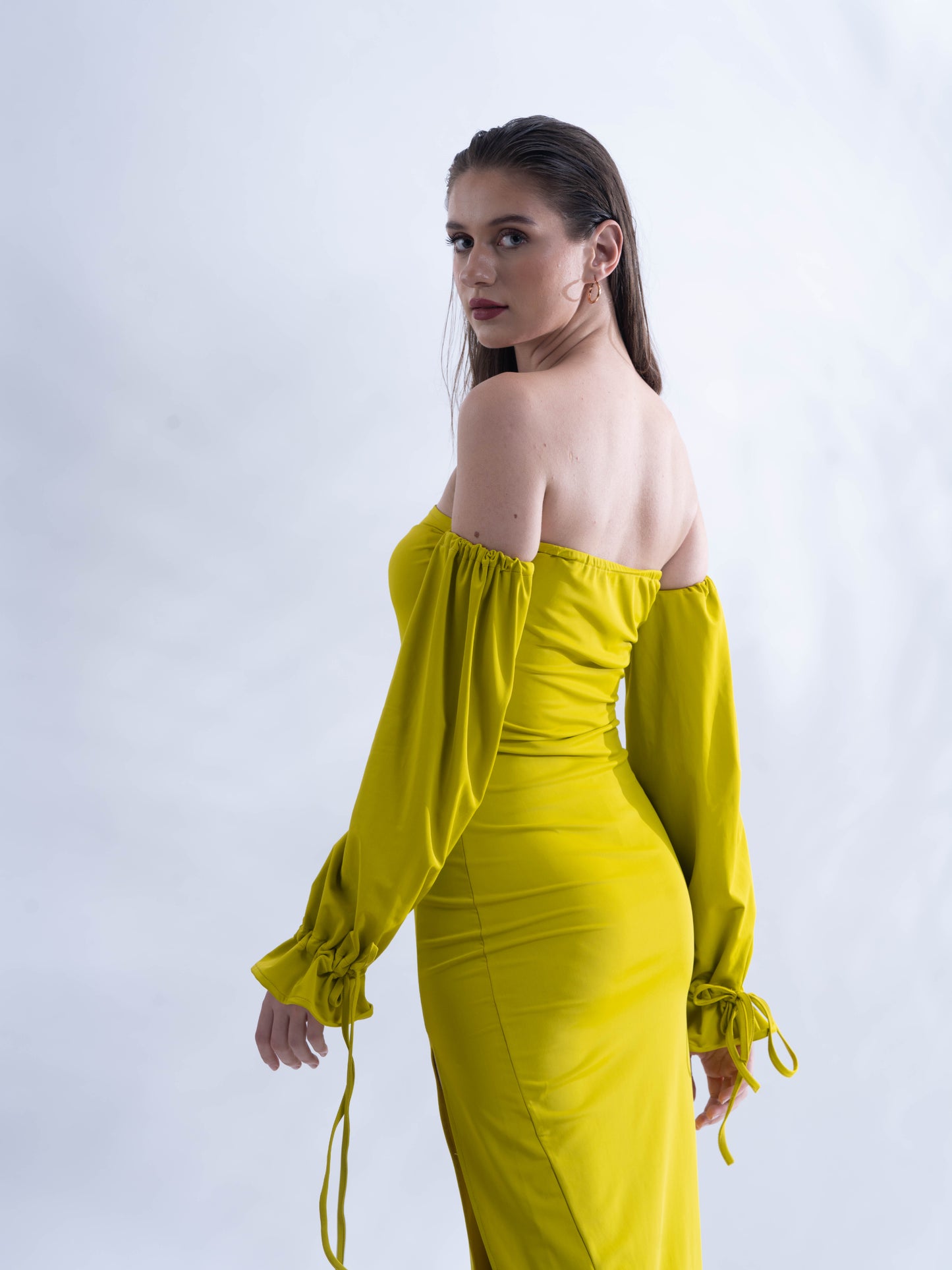 OBSESSED - Lime colour bodycon slit dress