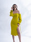 OBSESSED - Lime colour bodycon slit dress
