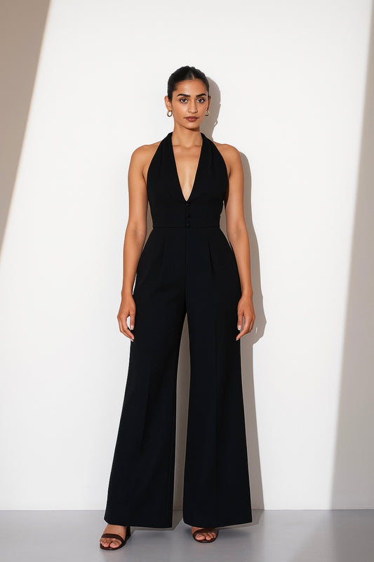 Modern tailored black jumpsuit