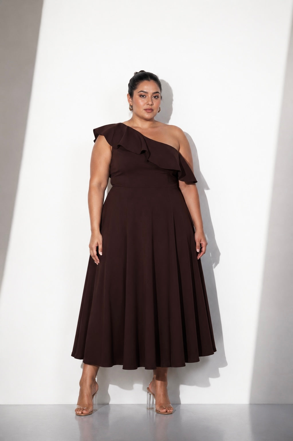 Mocha Belle One-Shoulder Midi Dress
