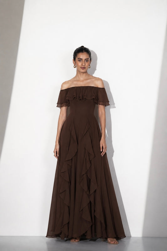 Crimson Romance Brown Georgette Gown
