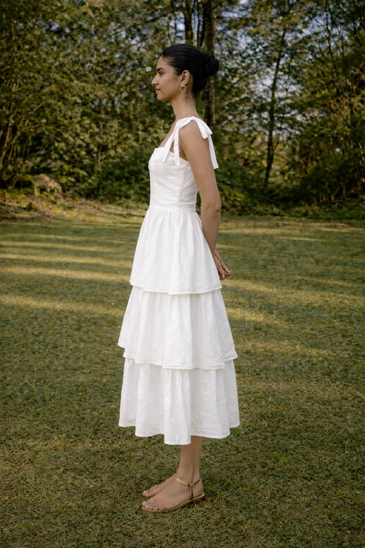 White Tiered Midi Dress