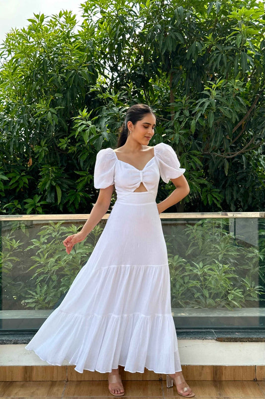 Hazel - White cutout flared dress