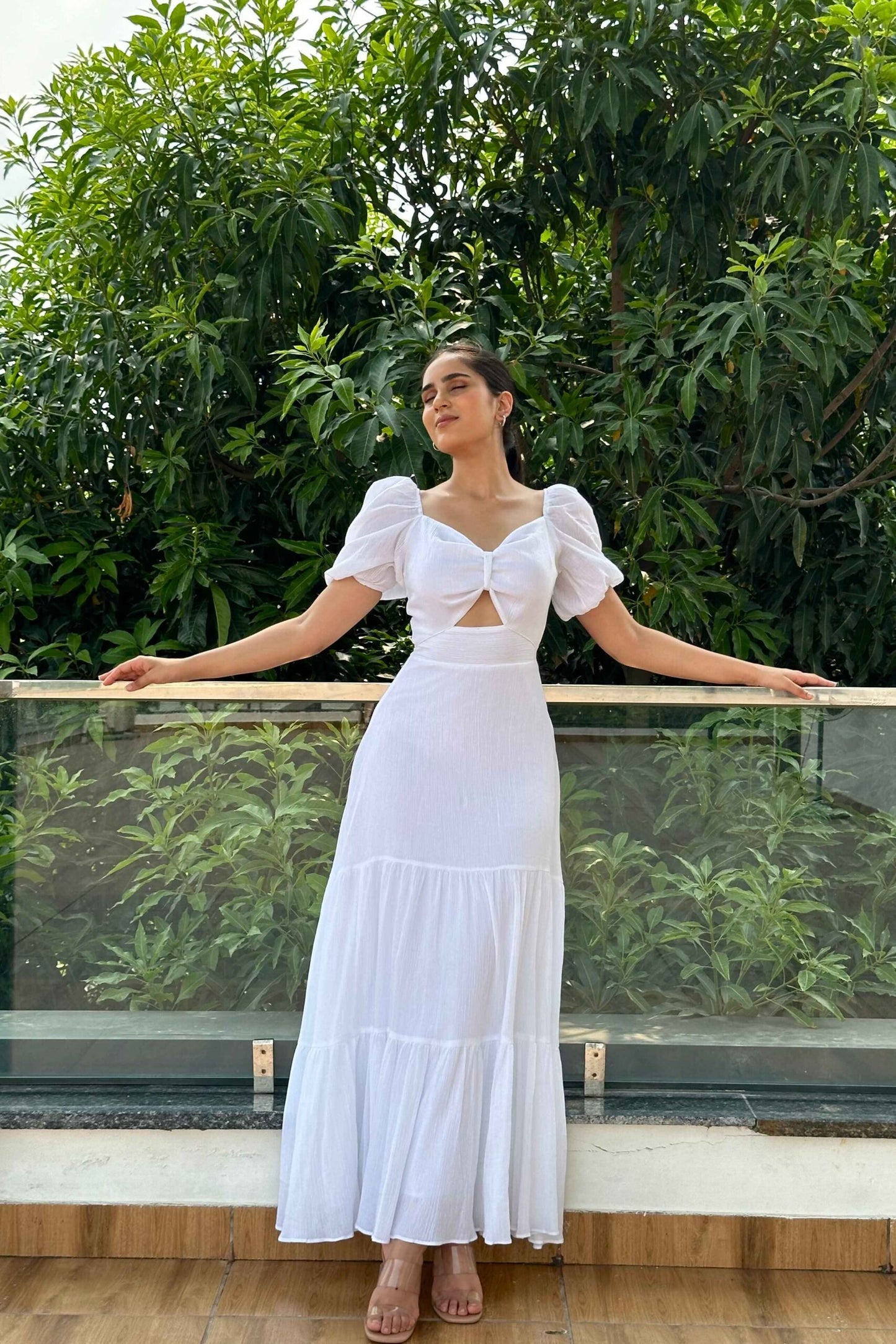 Hazel - White cutout flared dress